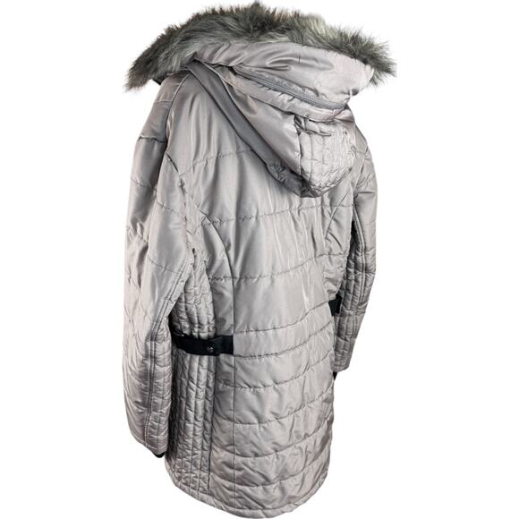 Susan Graver Water-Resistant Puffer Coat with Faux Leather Detail Thistle Large - Picture 9 of 12